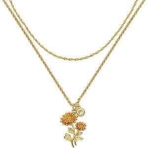 Mevecco Birth Flower Necklace 18k Gold Engraved Custom Floral Pendant Necklaces